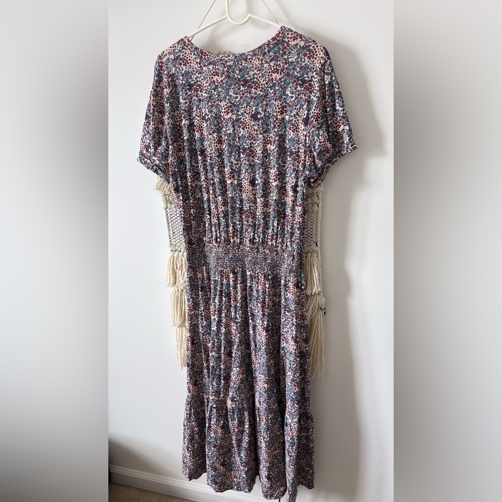 NATION LTD Martine Peasant Cherry Blossom Smocked Midi Dress Large Pima Cotton - Picture 5 of 6